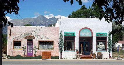 Gallery and Studio Fronts with Mount Blanca in background